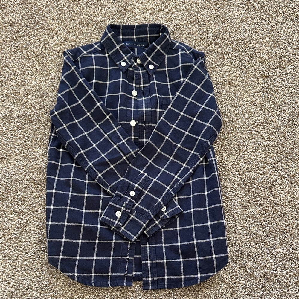 Janie and Jack Navy Plaid Button Down Shirt